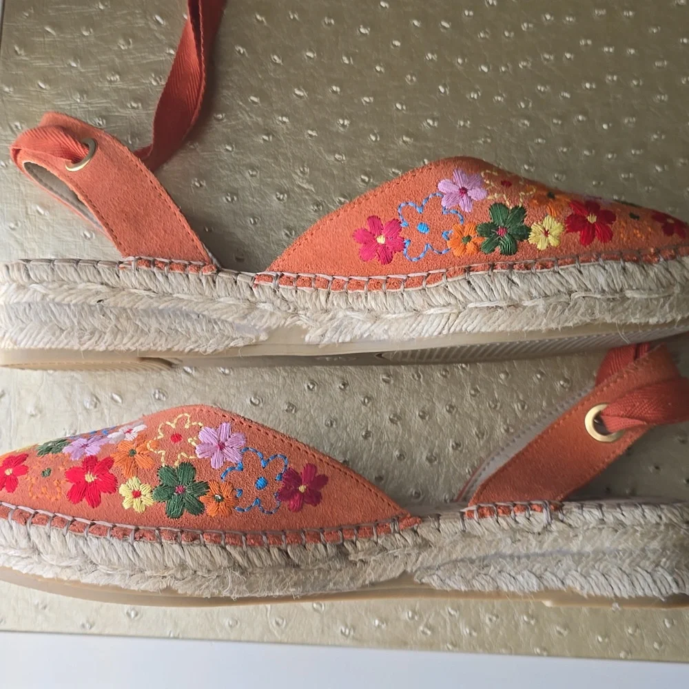 Fabiolas NEW Orange Floral Espadrille, NEW, sz 39 - Picture 8 of 10
